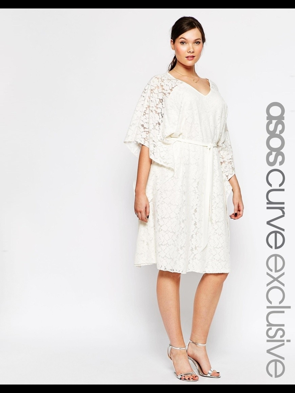 ASOS Cream Lace Ribbon Belt Kimono Midi Dress